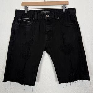 Cult of Individuality Men's Denim Rebel Short Black Raw Hem Distressed Size 34